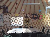 Inside the larger yurt that is used as a classroom.