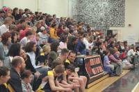 Part of huge crowd enjoying The Court Jesters Comedy Basket-ball Team who were entertaining on Friday night March 16th at the MUHS gym. The Middlebury Police Explorers have used the annual event as a successful fundraiser for 6 consecutive years.