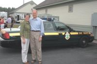 Governor Jim Douglas and wife Dorothy arrive at the Vermont State Police New Haven Barracks to help celebrate the 60th Anniversary of the Vermont State Police. The day long event in New Haven at the organizations new state of the art facility was attended by hundreds on Saturday, August 25th, 2007.