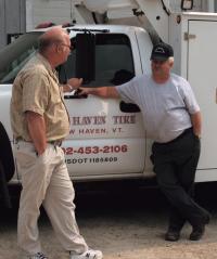 L-R:  Burt Allen of New Haven Tire was one of dozens of suppliers and vendors who attended the annual Open House celebrating Bourdeau  Bros. 25th anniversary.