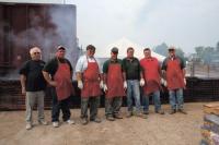 L-R: Wayne Clark, Jim Dodd, Charles Bearor, David Schenk, Paul Meader, Skip Cray and Bill Handrick, not pictured Chris Wilson-The men were hard at work preparing a sumptuous barbecue chicken meal on Thursday, September 6th, 2007 during Bourdeau Bros. of Middlebury’s annual Field Days and Open House sponsored by their suppliers. Door prizes, demos and a tour of the companies new addition were featured.