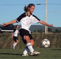 Tigers Kathryn Daly in action against Lamoille on Thursday, Sept 13th, at Fucile Field in Middlebury.  The Lancer girls won the contest 2-0.