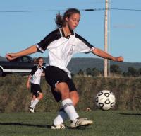 Tigers Kathryn Daly in action against Lamoille on Thursday, Sept 13th, at Fucile Field in Middlebury. The Lancer girls won the contest 2-0.
