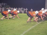 L to R: #4 Ben Almquist, #36 Chad Foley, #3, Sean Harrison, #33 Ben Shaw, #54 Tyler McNally, #53 Eric Fifield and #2 Sam Jones line up against St. Johnsbury Academy on Friday Night, September 21, 2007. The Tigers won the game 28-7 at Doc Collins Field.