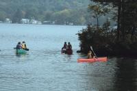 A group about to enjoy “the magic of the paddle” on Wednesday September 26th near the west shore. A hint of fall colors is beginning to show along the shoreline.