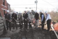 Above LtoR are Ronald D. Liebowitz President of Middlebury College, Mac McLaughlin President of Bread Loaf Corporation, Barbara Maloney THT Secretary, Governor Jim Douglas, Douglas Anderson THT Executive Director, Dutton Smitter Jr. Project Manager, Bread Loaf Corporation, Ashar Nelson Architect, and Walter Deverill THT Treasurer.