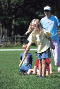 On a recent warm Friday afternoon students from Aurora School Middlebury played an ancient Viking game called Kubb, which is similar to bowling.  This year’s main study theme is Frontiers with the first part of the year spent studying Viking lifestyles & adventures.  Pictured is Grace Kerner preparing her throw hoping to knock down the “king