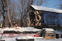    Construction continues on a cold 17 degree morning at the Swamp Road Covered Bridge on Tuesday 12-18-07.
   The Bridge is undergoing a complete restoration.  It is one of the state’s longest and strongest wooden spans over Otter Creek.