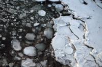 Sometimes floating chunks of ice, their edges rounded by erosion like those of beach stones, gather in eddies below Middlebury Falls.