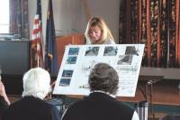 Leanne Tingay of The Vermont Downtown Program explains a visual of the Vergennes plan to memebers of the Vergennes Chamber of Commerce on Wednesday May 7th, 2008