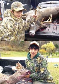    Jake and Luke Thompson, sons of Robert Thompson of Bristol and Summer Rivers of Vergennes, bagged a couple of nice bucks during this past Youth Hunting weekend.
It was Jake's (top) second deer as he scored a couple of years ago. It was Luke's (bottom)  first deer.  Vermont Youth Hunting Weekend was well attended in 2008.