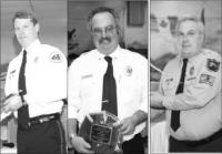 LtoR Line Officer of the year Jeff Vigne, Firefighter David Layne accepting Life
Member Award for his Department Chief Greg Cota and Firefighter Willard
“Skip” Patterson accepting his Life Member Award.