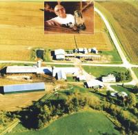 Birds eye view of Elgin Springs Farm. Inset: Earl Bessette on the farm.