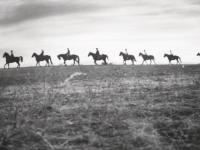 This 1956 photograph shows the Bristol Riding Club with Juna on Regal in the lead, riding on what are now Mt. Abraham high school fields.