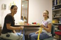 LtoR Occupational Therapist Michelle Checklick works with West Rutland High School Senior Marissa Smyrski a member of the TIPS program.  Marissa says that she “enjoys the interaction with patients at RRMC,” and is contemplating a career in the health care industry after graduating from college.