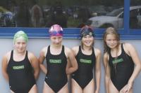 The Vergennes  Girls 9-10 200 Free Relay team placed 7th at the Vermont Swim Association Championship on August 1st and 2nd. From right to left: Sophie Rippner-Donovan, Alyse Beauchemin, Olivia Hawkins and Moriah Cushing. Vergennes placed 4th in Division IV. Congratulations Vergennes swimmers!