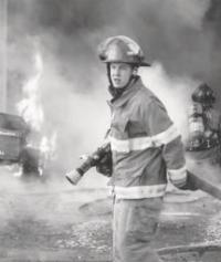 VFD cadet Reid Lumbra participates at a live burn practice.