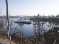 The LCTC deep water ferry makes practice runs near the Crown Point Monument on Thursday November19th 2009. Ferry service is expected soon a short distance south of the demolished bridge.