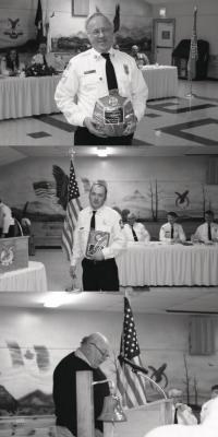 Top To Bottom: Butch Dupont has 30 years of outstanding service in the Monkton Fire Department.  He has been Chief for 18 years.  Known as an excellent educator and motivator,  Chief Dupont was recognized for his service and dedication to the future of his department with a Life Member designation in the ACFA at their annual meeting.
   Chief Tony Porter of the Starksboro Volunteer Fire Department is known as a man who can get things done and can “get along with anyone.”  Chief  Porter  joined the Department in 1990 and has proven to be a leader ever since.   He is President of the Board of Trustees and a member of the ACFA Arson Investigation Squad.
   Chief Porter was awarded the 2009 ACFA Francis Shorey Chief of the Year at the associations annual meeting on Wednesday evening 1-20-09.       
   Addison County State Representative Greg Clark reads a resolution passed by unanimous vote in the Vermont General Assembly recognizing the life-long dedication to firefighters and their families by the late and beloved Vergennes Fire Chief Ralph Jackman.