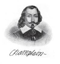 Samuel de Champlain looks through time to the Lake Champlain region his
explorations so greatly impacted.