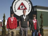 LtoR: Cole Goyette, Gold medal in Diesel Equipment Technology, Gavin Greenewalt, Gold Medal in Computer Assisted Technical Drafting, Secondary Division and Bryan Sawyer, Bronze Medal in Computer Assisted Technical Drafting, Post Secondary Division.