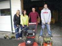 Seniors Molly Brigan, Rikki Cloutier, Logan Williams and Connor Merrill use some equipment to tackle the trails of the outdoor classroom.