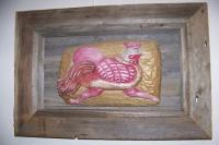 Running Rooster carving.