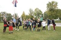 One of the crazy but fun traditions of a VUHS Homecoming is costume days including Super Hero Day, seen here jumping with spirit!