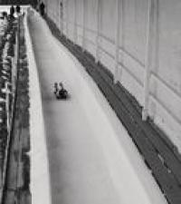 Gracie Weinberg on the Luge training track at Lake Placid, NY.