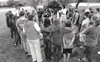 VUHS Senior Alison Provost helps a Ferrisburgh Elementary class bury their time capsules to be opened at their graduation, full of memories, dreams and plans.