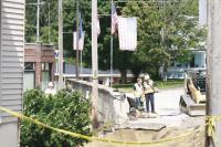 In Brandon, one example of Irene’s power is this large crack in the Rt. 7 bridge over the Neshobe River.  To repair, to replace, to resume traffic; it was all being discussed by state and local officials on Aug. 31, 2011.  FEMA and the Governors office have seen the damage to this vital piece of Vermont  infrastructure.