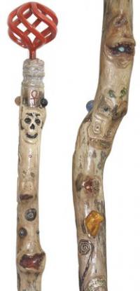 When does a walking stick become a staff and a piece of work? When it meets the hands of Vermont artist James Morris.