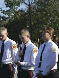 Fire Cadets and VUHS Seniors Trevor Patterson and Abbie Stearns spoke about commitment, service and remembrance of those lost at 9-11.