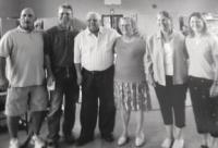 Gathered together for the 65th part at the Parish Hall in Vergennes is the Lattrell family, Tim, Robbie, Buster, Noreen, Debbie and Linda