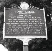 On the streets of Middlebury is a fitting tribute to Vermonter John Deere and his invention of the steel plow that revolutionized farming.