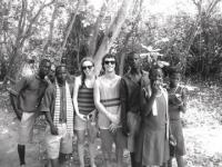 Vergennes students Sammy Kepes and Michael Danyow with students that they taught throughout the week at the Trinity Yard School in Cape Three Points, Ghana.