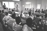 Inside a classroom on the culminating day of a ten day stay at the Trinity Yard School for ten Vergennes students.