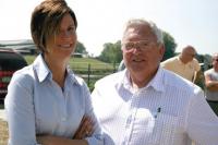 Green Mountain Power President and CEO Mary Powell speaks with Addison County House Member Harvey Smith during Audet Farm Open House on Friday May 31, 2013.