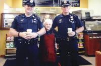 Rita and officers Holding court and keeping the peace at the coffee counter at Small City Market for the past eleven years, Rita enjoys keeping all of her customers happy and in line, even if they are officers of the law like Vergennes Police Officer Newton and Chief of Police Merkel. 