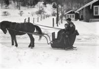 Giddy up Giddy up lets' go. Let's look at the snow! This photo speaks to a time when travel was a time for conversation and hearing of the jingle of the bells on the harness and seeing the beauty of a Vermont winter as the scenery passed by.