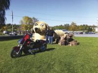 Meet Wyatt Vincent of Vt. Bale Creations. His creations have graced lawns and businesses and include a lovable cast of characters including a lighthouse, phenomenal Halloween sculpture of a cat for the children of Vergennes to enjoy, Klaus the dog at The Automaster, TowMater at Middstate Towing, the bear at Vermont Teddy Bear, a Custom Motorcycle from the past , and a host of adorable furry friends.