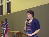 Hannah Hatch speaking to the club at Speak Out