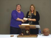 LtoR: June Sargent receiving check from President Atkins.