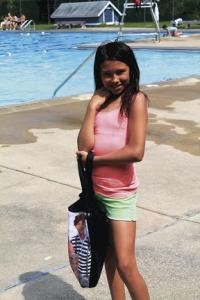 Kate Ayoette ( Age 11) earns the title of seasoned regular, because even though she is only eleven, every summer of her life has included some part of the day at the pool!