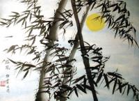 Windy Night, Ink and color on paper. 
Zhang shared, “Bamboo is my favorite subject to paint. I love its beauty, strength, and flexibility. “