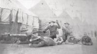 WWI photograph of Stephen J Reardon Sr. (hand in air)  with his unit.