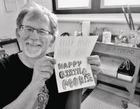 Barry Snyder in the “make a card” area of the café.