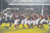 Red Hawk Offensive Line blocking vs Tigers in last regular game of season.