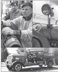 Steven's Hose Company President Kevin Charbonneau and Vergennes Fire Department Historian Mike Collette share a commitment and a passion for restoring the 1925 Boyer shown here with former VFD FIre Chief Ralph Jackman at the wheel. This is only one of the projects that Steven's Hose Company does to improve the safety and abilities of the VFD members.
