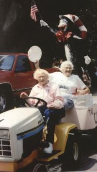 Locals like Gussie & Juna Perlee were always in the parade whether on horse or using horse power!